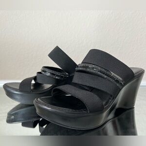 Italian Shoemakers Black Rhinestone Wedge Sandals